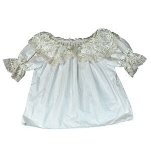 VTG Square Up Fashions Lace Peasant Blouse Cottagecore Off Shoulder Boho Top L